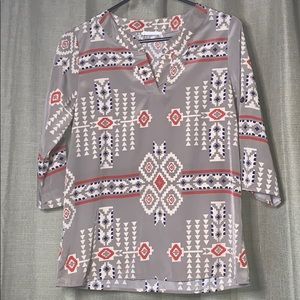 Tribal Muli-Color Print Mid Sleeve Blouse